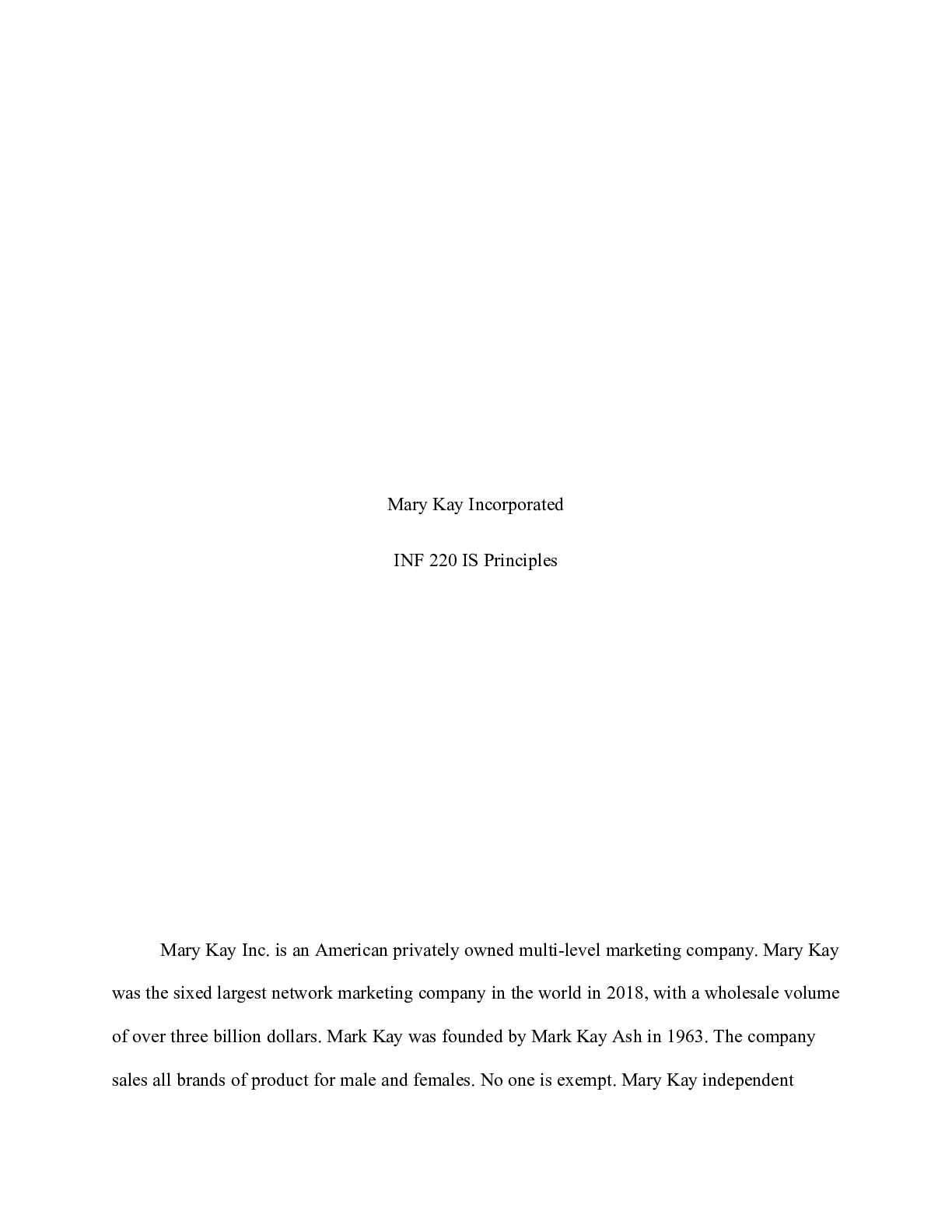 Preview image of Mary Kay Incorporated.docx document